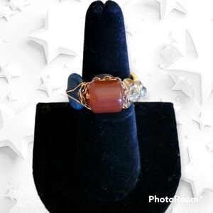 Artisan Avant Garde Wire Wrapped Carnelian Apatite Chain Ring